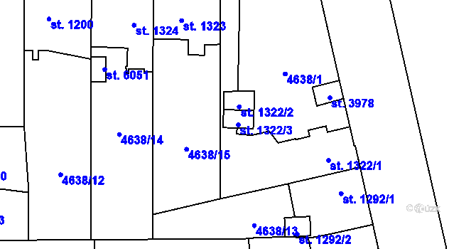 Parcela st. 1322/3 v KÚ Žatec, Katastrální mapa