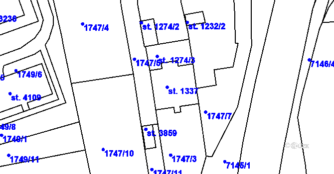 Parcela st. 1337 v KÚ Žatec, Katastrální mapa