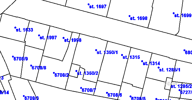 Parcela st. 1350/1 v KÚ Žatec, Katastrální mapa