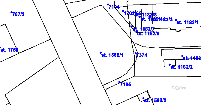 Parcela st. 1366/1 v KÚ Žatec, Katastrální mapa