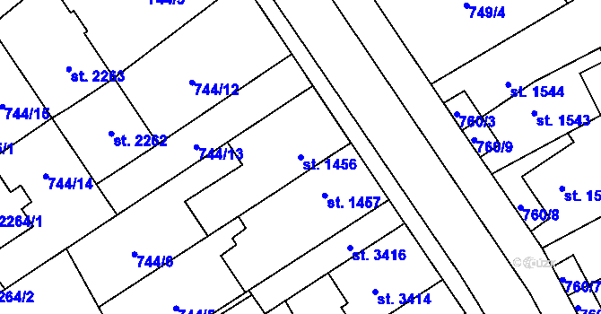 Parcela st. 1456 v KÚ Žatec, Katastrální mapa