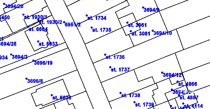 Parcela st. 1736 v KÚ Žatec, Katastrální mapa