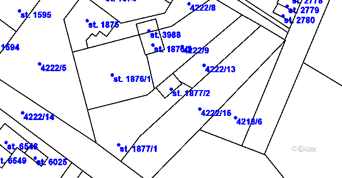 Parcela st. 1877/2 v KÚ Žatec, Katastrální mapa