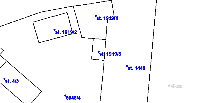 Parcela st. 1919/3 v KÚ Žatec, Katastrální mapa