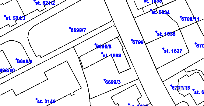 Parcela st. 1999 v KÚ Žatec, Katastrální mapa