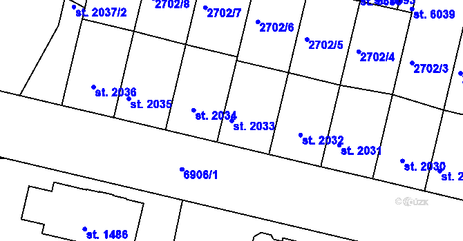 Parcela st. 2033 v KÚ Žatec, Katastrální mapa