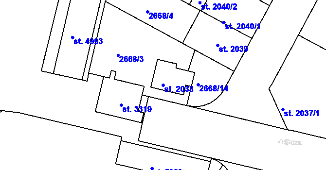 Parcela st. 2038 v KÚ Žatec, Katastrální mapa