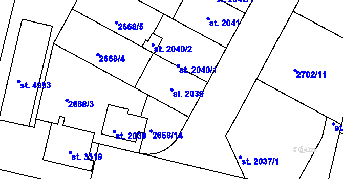 Parcela st. 2039 v KÚ Žatec, Katastrální mapa