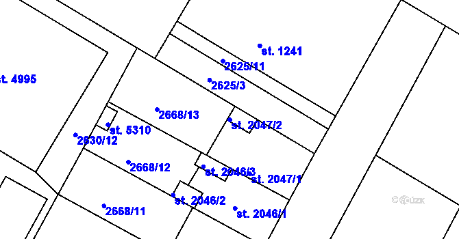 Parcela st. 2047/2 v KÚ Žatec, Katastrální mapa