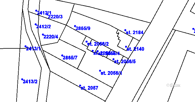 Parcela st. 2056/4 v KÚ Žatec, Katastrální mapa