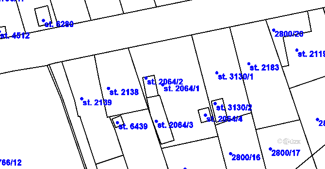 Parcela st. 2064/1 v KÚ Žatec, Katastrální mapa