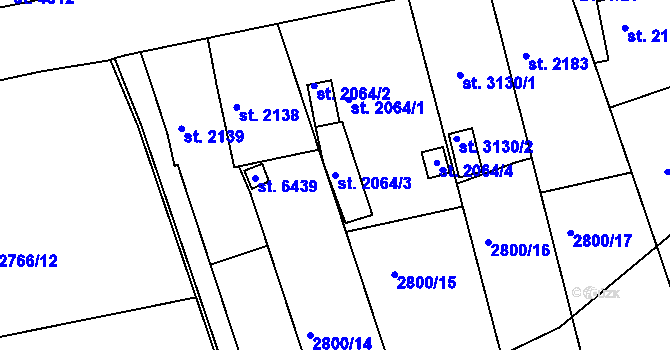 Parcela st. 2064/3 v KÚ Žatec, Katastrální mapa