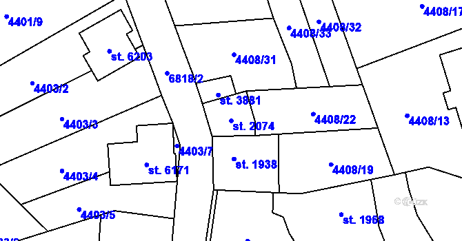 Parcela st. 2074 v KÚ Žatec, Katastrální mapa