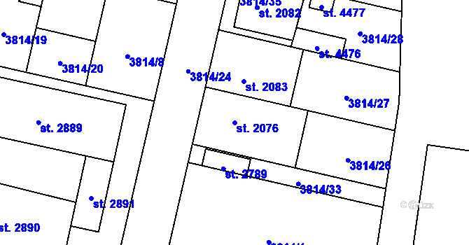 Parcela st. 2076 v KÚ Žatec, Katastrální mapa