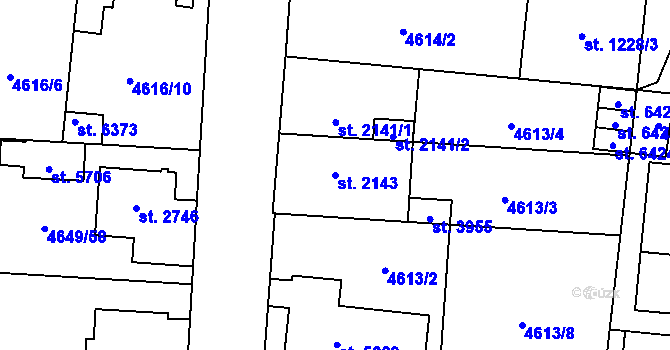 Parcela st. 2143 v KÚ Žatec, Katastrální mapa