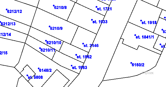 Parcela st. 2146 v KÚ Žatec, Katastrální mapa