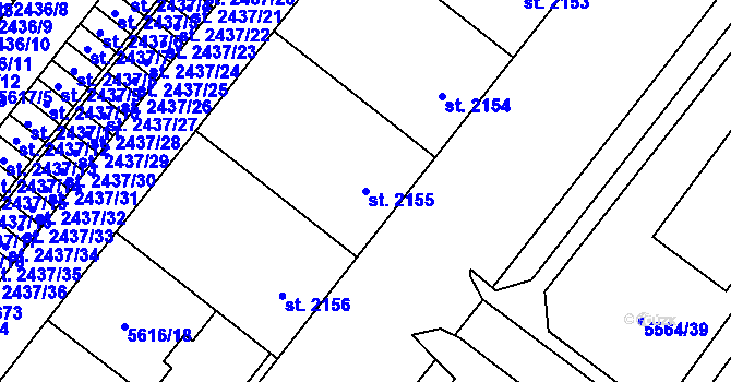 Parcela st. 2155 v KÚ Žatec, Katastrální mapa