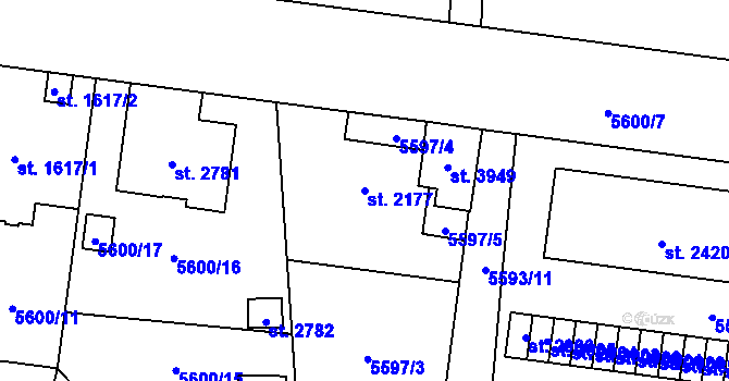 Parcela st. 2177 v KÚ Žatec, Katastrální mapa