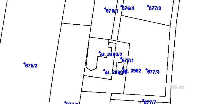 Parcela st. 2180/2 v KÚ Žatec, Katastrální mapa