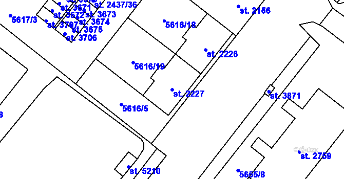 Parcela st. 2227 v KÚ Žatec, Katastrální mapa
