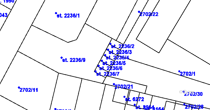 Parcela st. 2236/4 v KÚ Žatec, Katastrální mapa