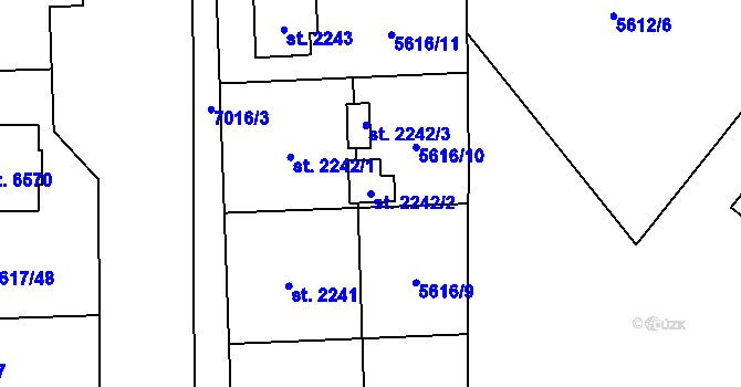 Parcela st. 2242/2 v KÚ Žatec, Katastrální mapa