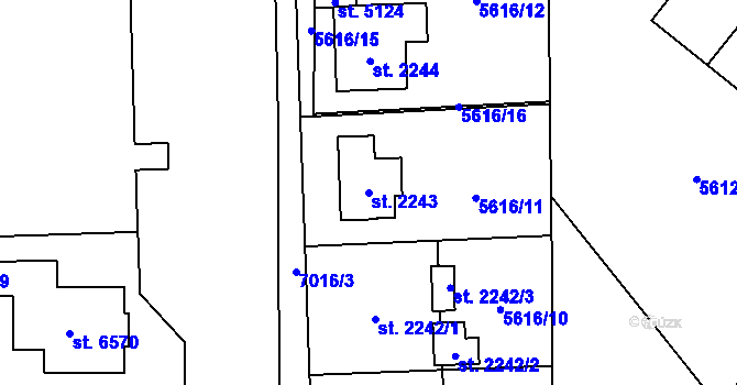 Parcela st. 2243 v KÚ Žatec, Katastrální mapa