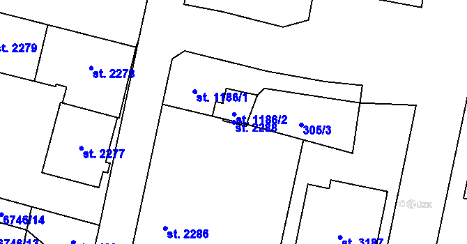 Parcela st. 2288 v KÚ Žatec, Katastrální mapa