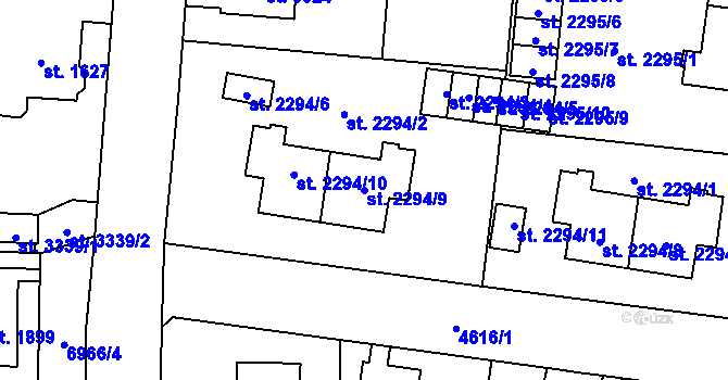 Parcela st. 2294/9 v KÚ Žatec, Katastrální mapa