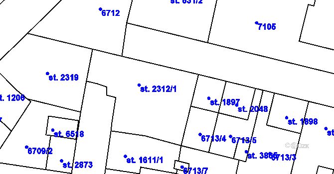 Parcela st. 2312/1 v KÚ Žatec, Katastrální mapa