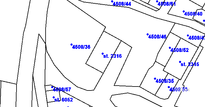 Parcela st. 2316 v KÚ Žatec, Katastrální mapa