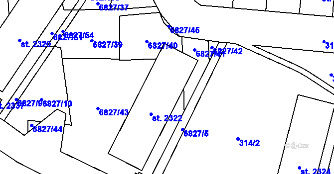 Parcela st. 2322 v KÚ Žatec, Katastrální mapa