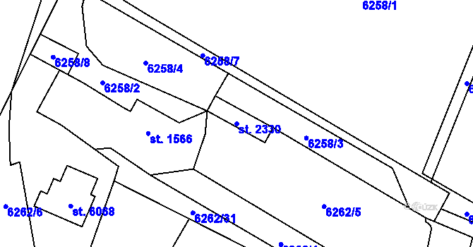 Parcela st. 2330 v KÚ Žatec, Katastrální mapa