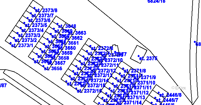 Parcela st. 2372/9 v KÚ Žatec, Katastrální mapa