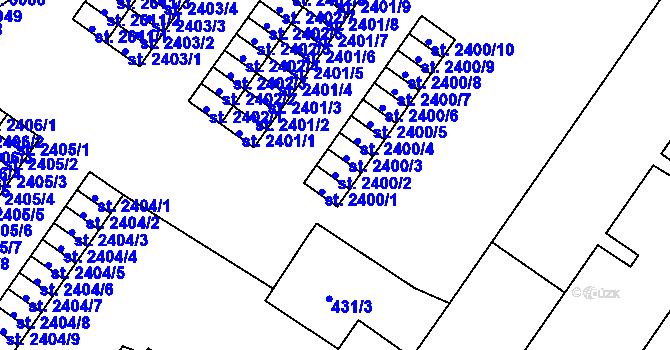 Parcela st. 2400/2 v KÚ Žatec, Katastrální mapa