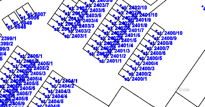 Parcela st. 2401/2 v KÚ Žatec, Katastrální mapa