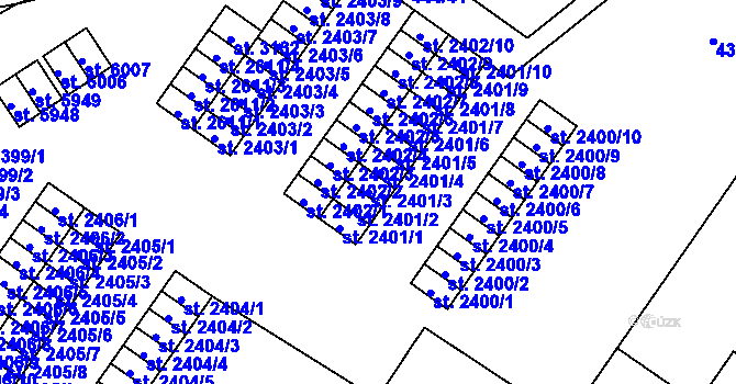Parcela st. 2401/3 v KÚ Žatec, Katastrální mapa