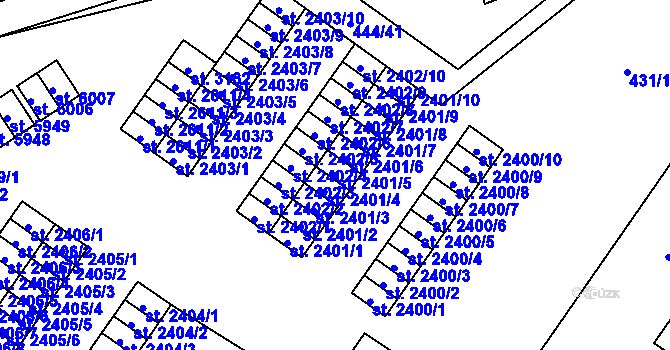Parcela st. 2401/5 v KÚ Žatec, Katastrální mapa