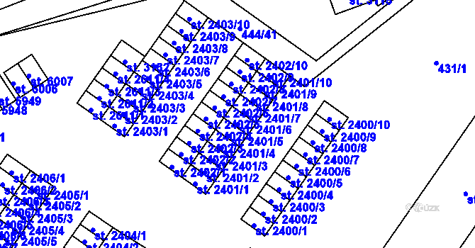Parcela st. 2401/6 v KÚ Žatec, Katastrální mapa