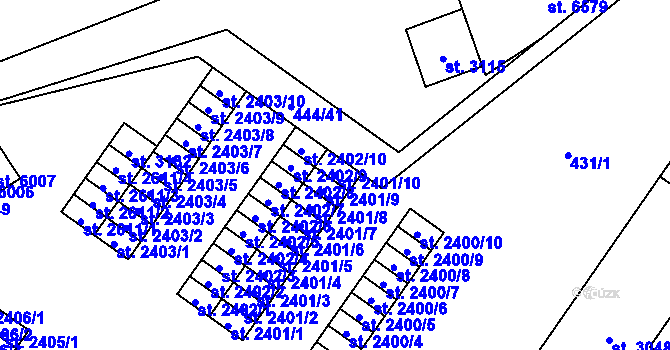 Parcela st. 2401/10 v KÚ Žatec, Katastrální mapa