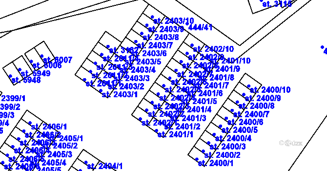 Parcela st. 2402/5 v KÚ Žatec, Katastrální mapa