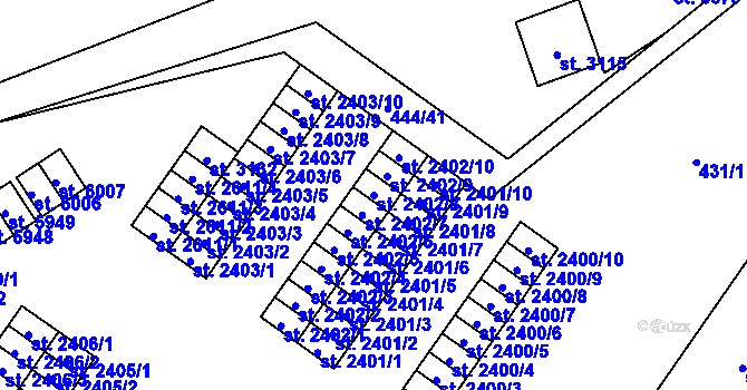 Parcela st. 2402/8 v KÚ Žatec, Katastrální mapa