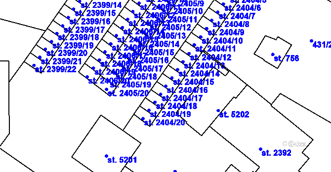 Parcela st. 2404/16 v KÚ Žatec, Katastrální mapa