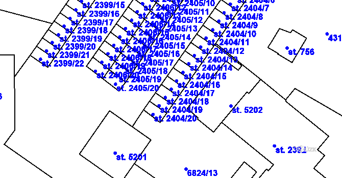 Parcela st. 2404/17 v KÚ Žatec, Katastrální mapa