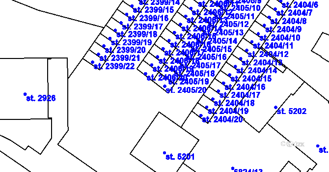 Parcela st. 2405/20 v KÚ Žatec, Katastrální mapa
