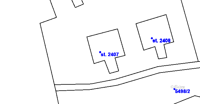 Parcela st. 2407 v KÚ Žatec, Katastrální mapa