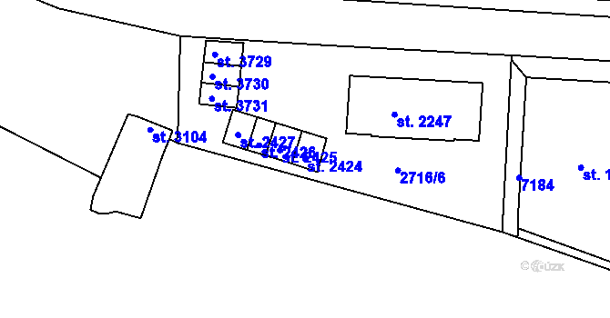 Parcela st. 2424 v KÚ Žatec, Katastrální mapa