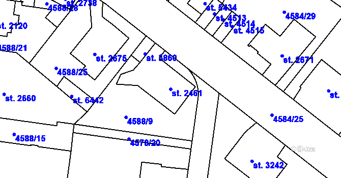 Parcela st. 2461 v KÚ Žatec, Katastrální mapa
