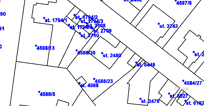 Parcela st. 2480 v KÚ Žatec, Katastrální mapa
