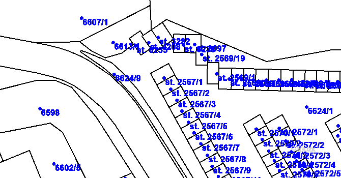 Parcela st. 2567/2 v KÚ Žatec, Katastrální mapa